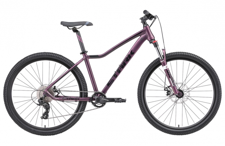  Фото 27.5" Велосипед Stark'24 Viva 27.2 D, рама алюминий 18, фиолетовый матовый/черный