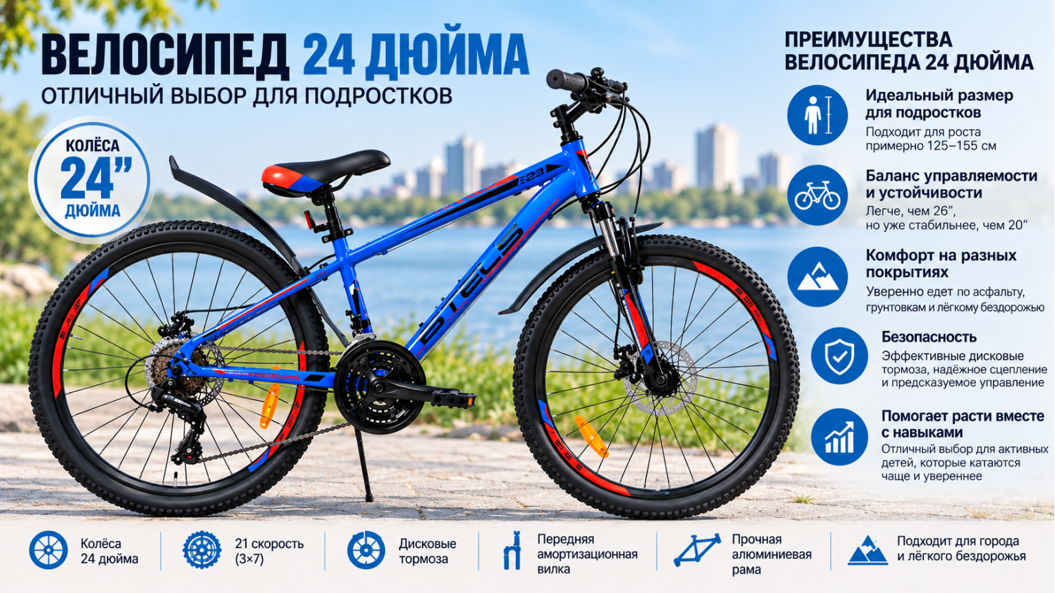 Подростковый велосипед 24 дюйма