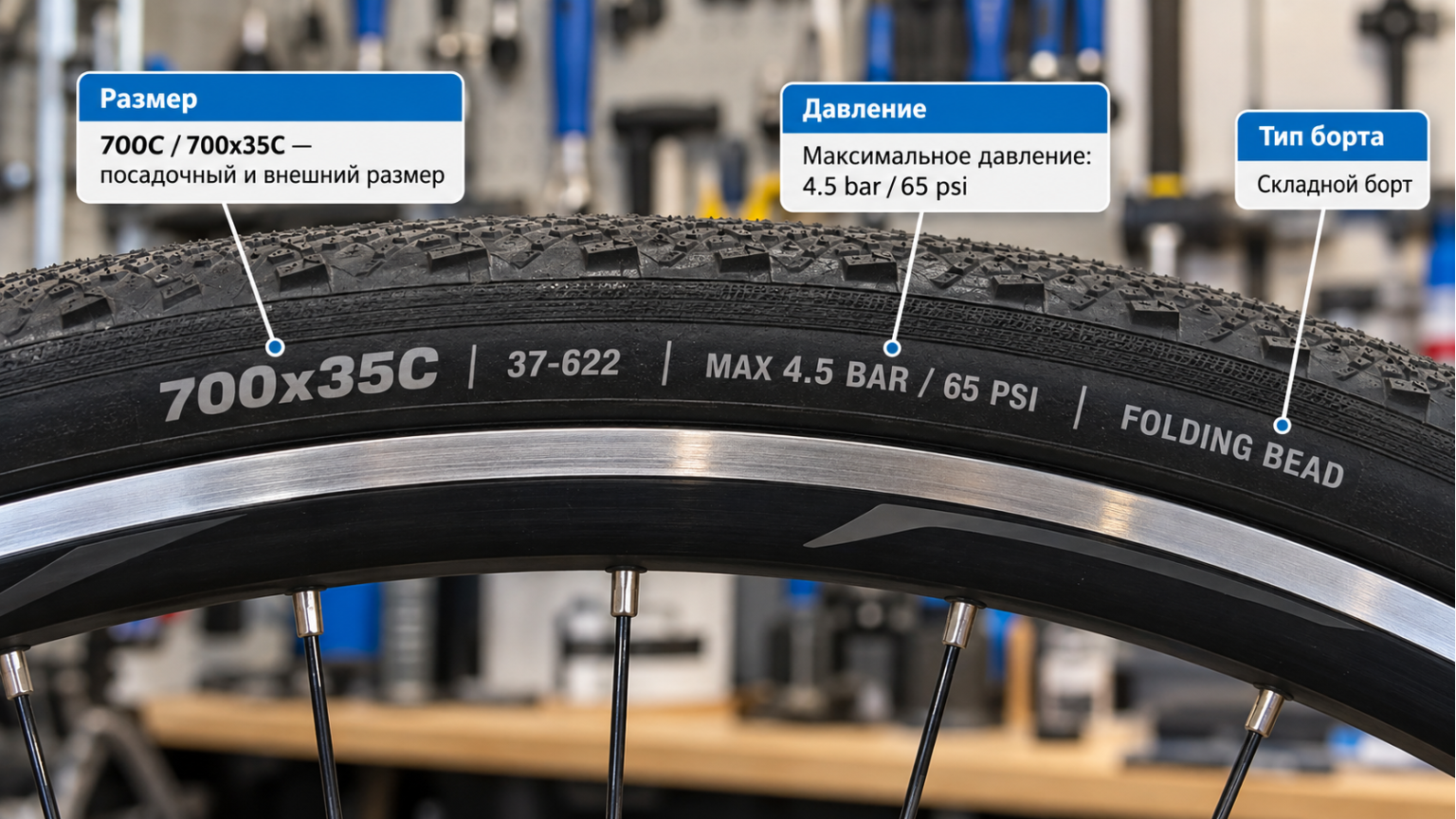 Маркировка на боковине покрышки 700C - размер, давление и тип борта
