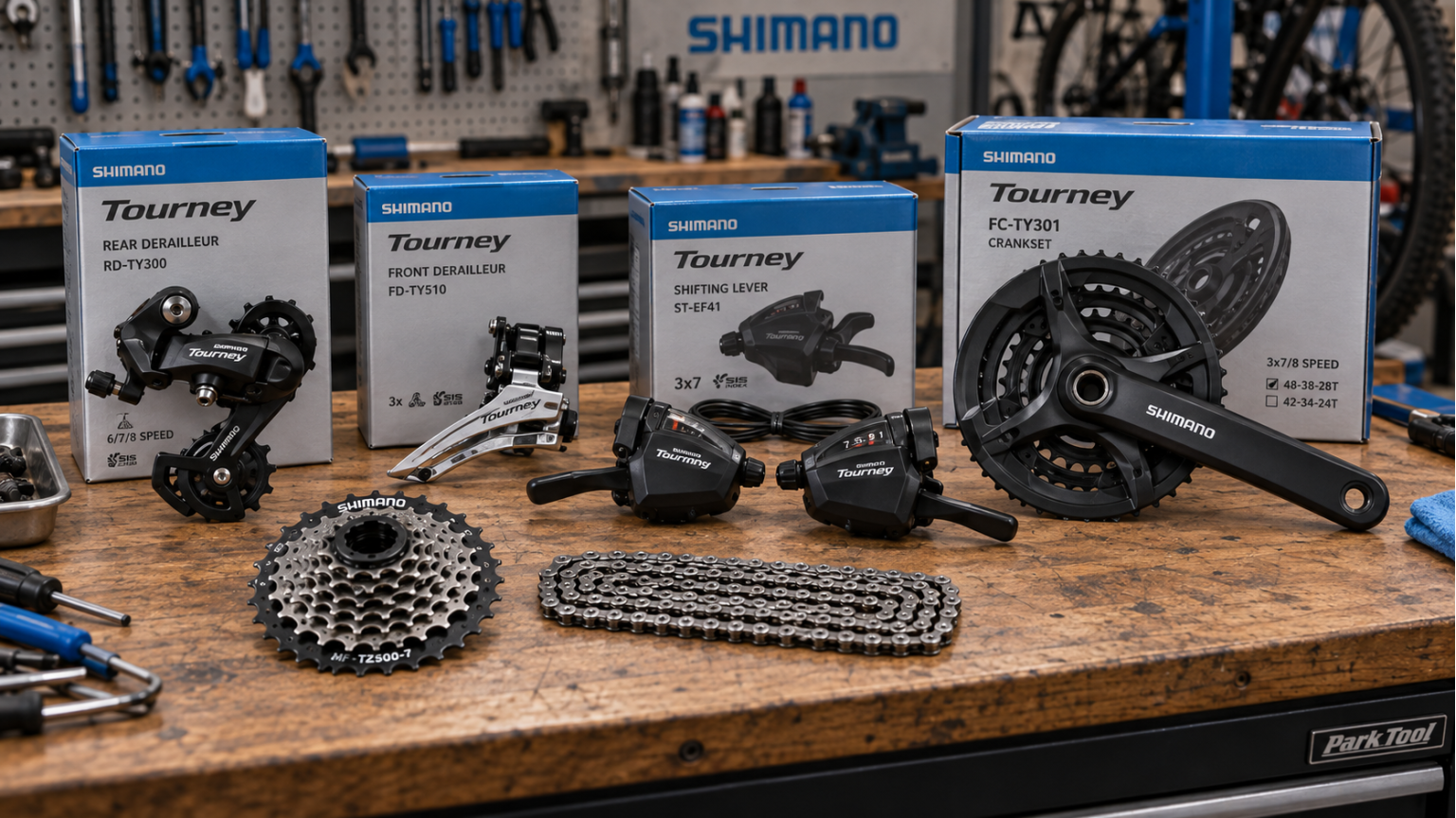 Начальный уровень трансмиссии Shimano Tourney
