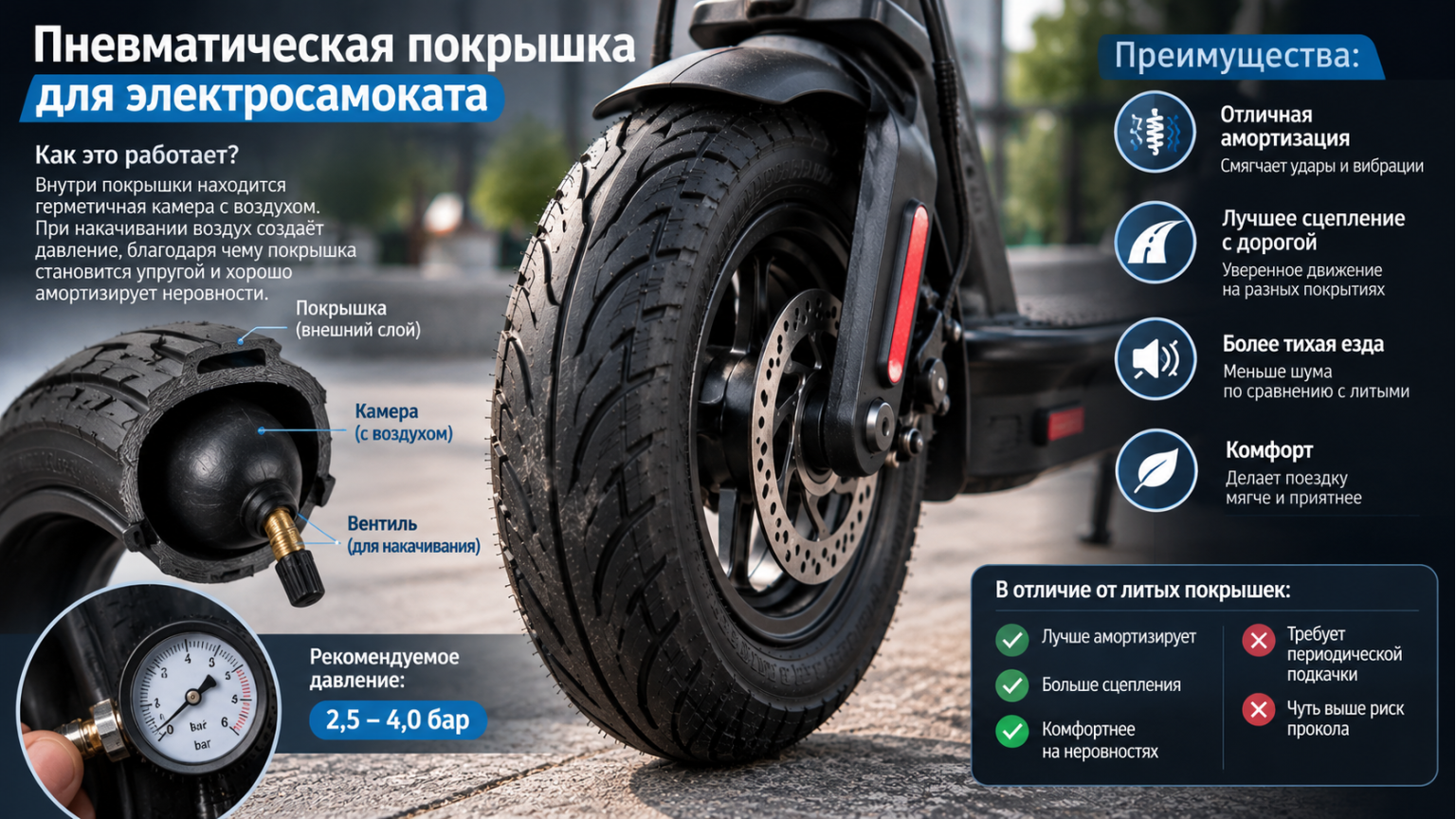 Пневматическая покрышка электросамоката с защитой