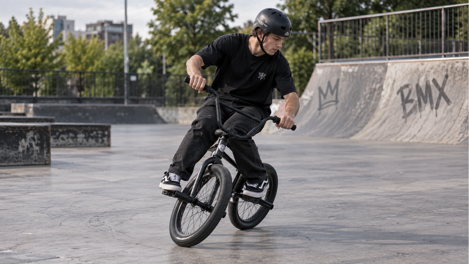 Разворот на BMX велосипеде на низкой скорости