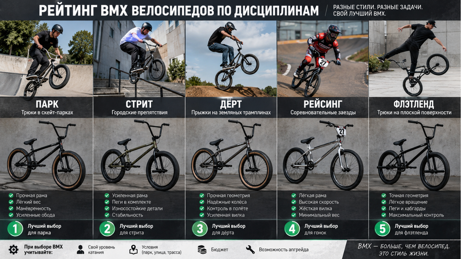 Рейтинг BMX велосипедов по дисциплинам