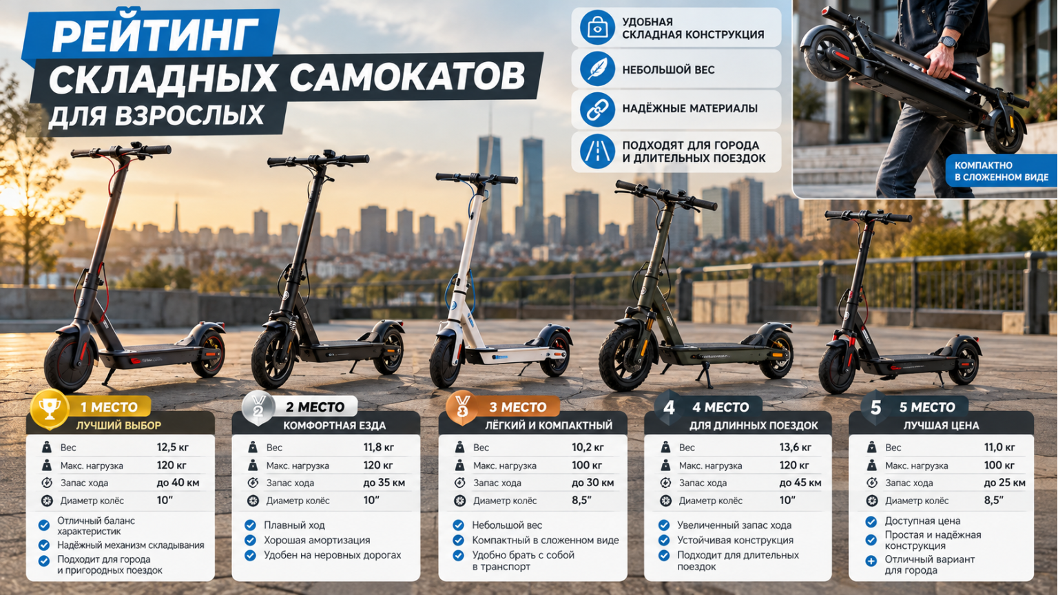 Рейтинг складных самокатов для взрослых