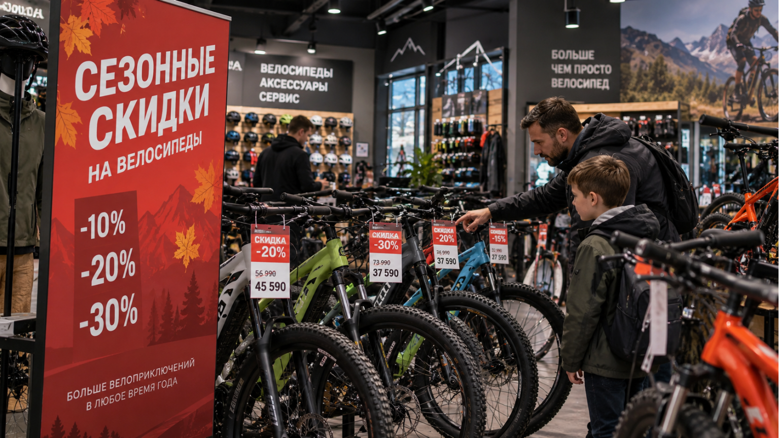 Сезонные скидки на велосипеды в магазине