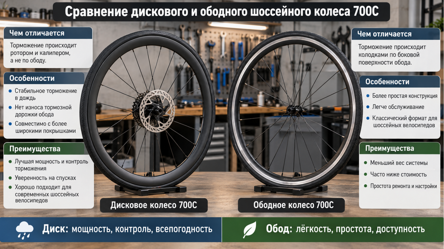 Сравнение дискового и ободного шоссейного колеса 700C
