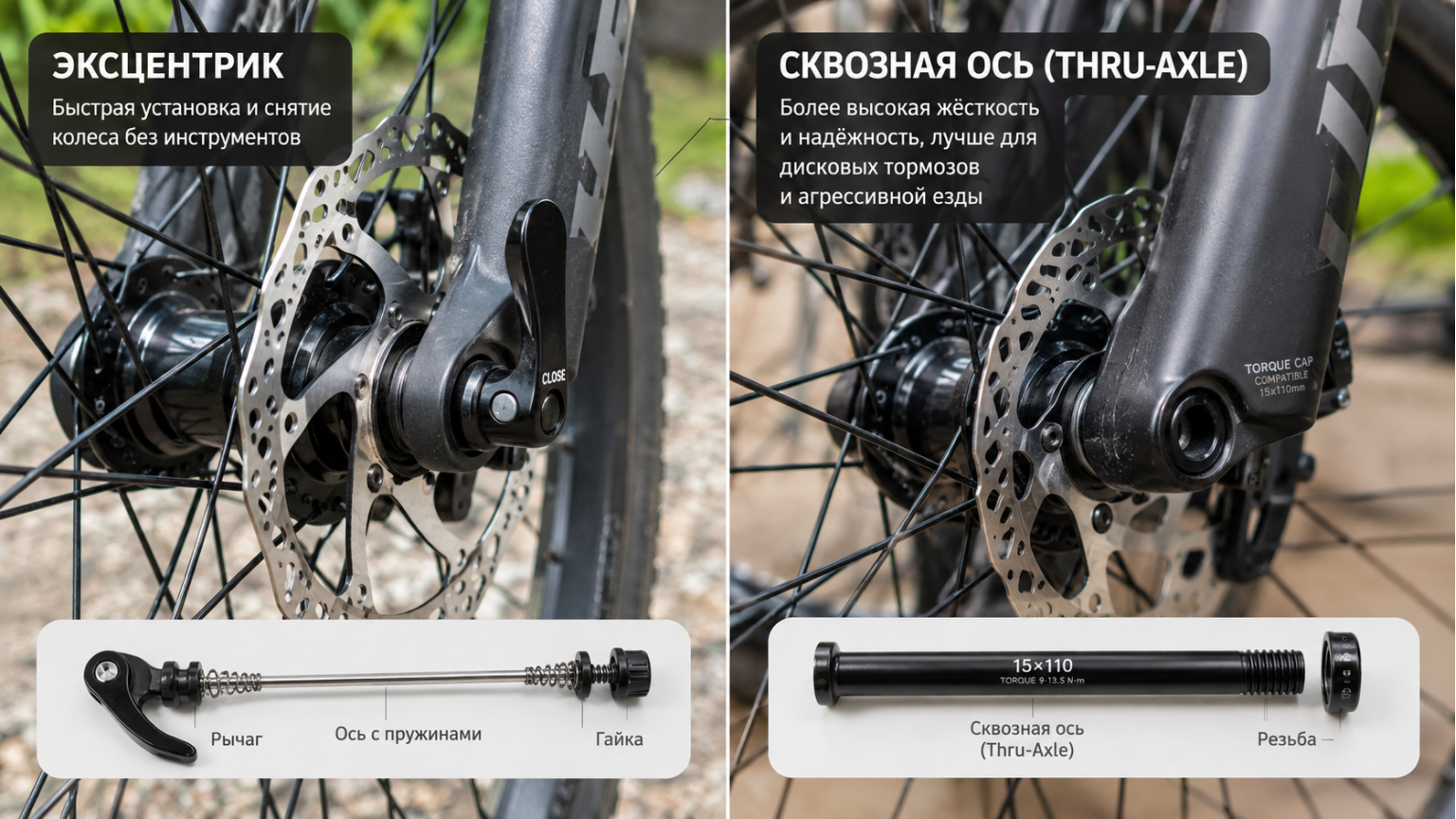 Сравнение эксцентрика и сквозной оси Thru-Axle
