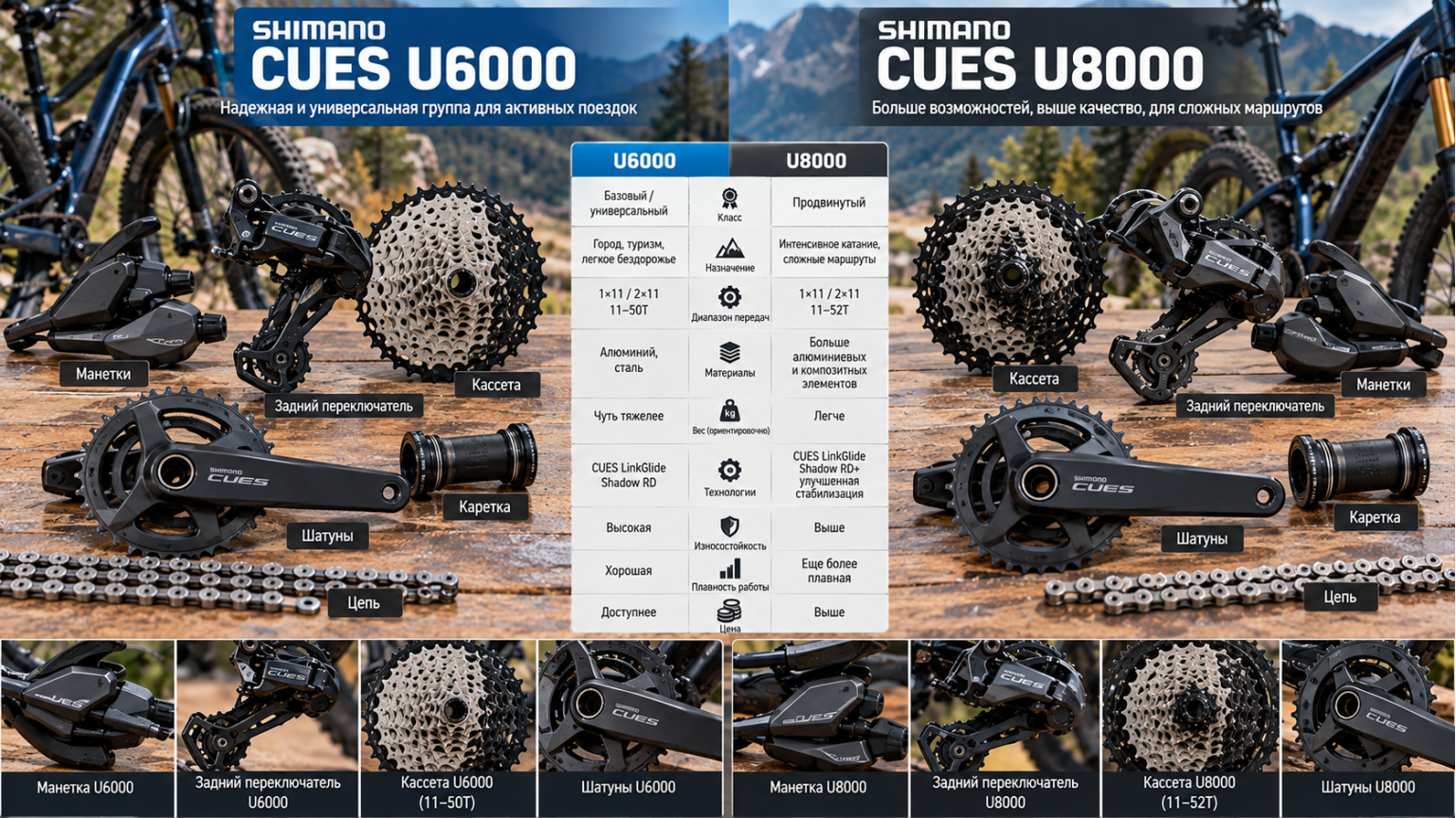 Сравнение групп Shimano CUES U6000 и U8000