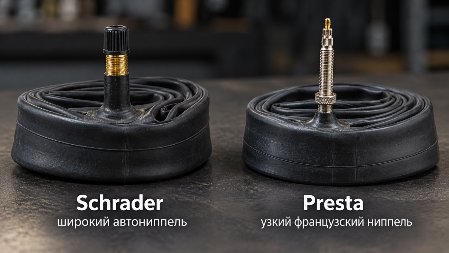 Сравнение клапанов Schrader и Presta на велосипедных камерах