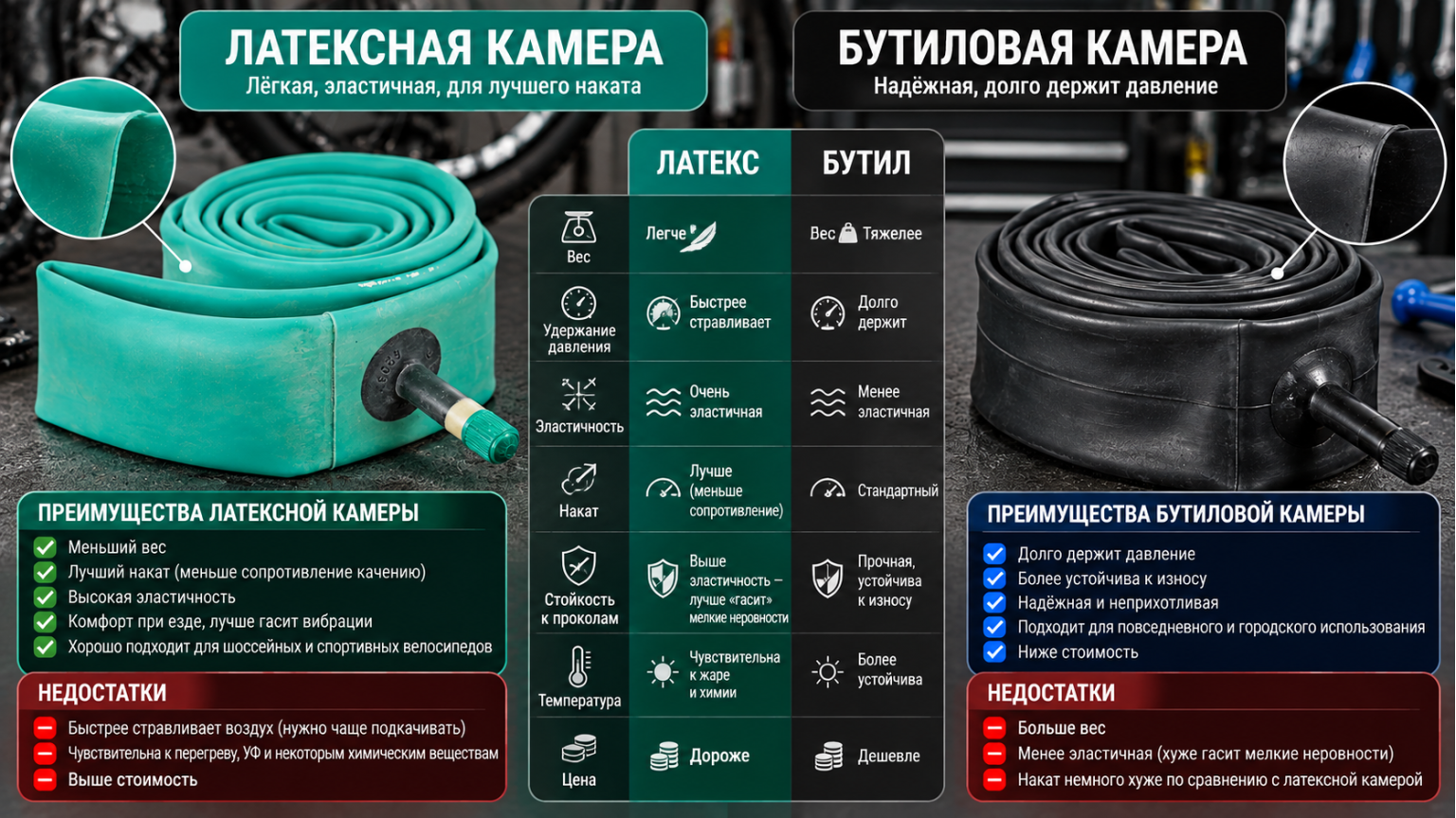 Сравнение латексной и бутиловой велосипедной камеры