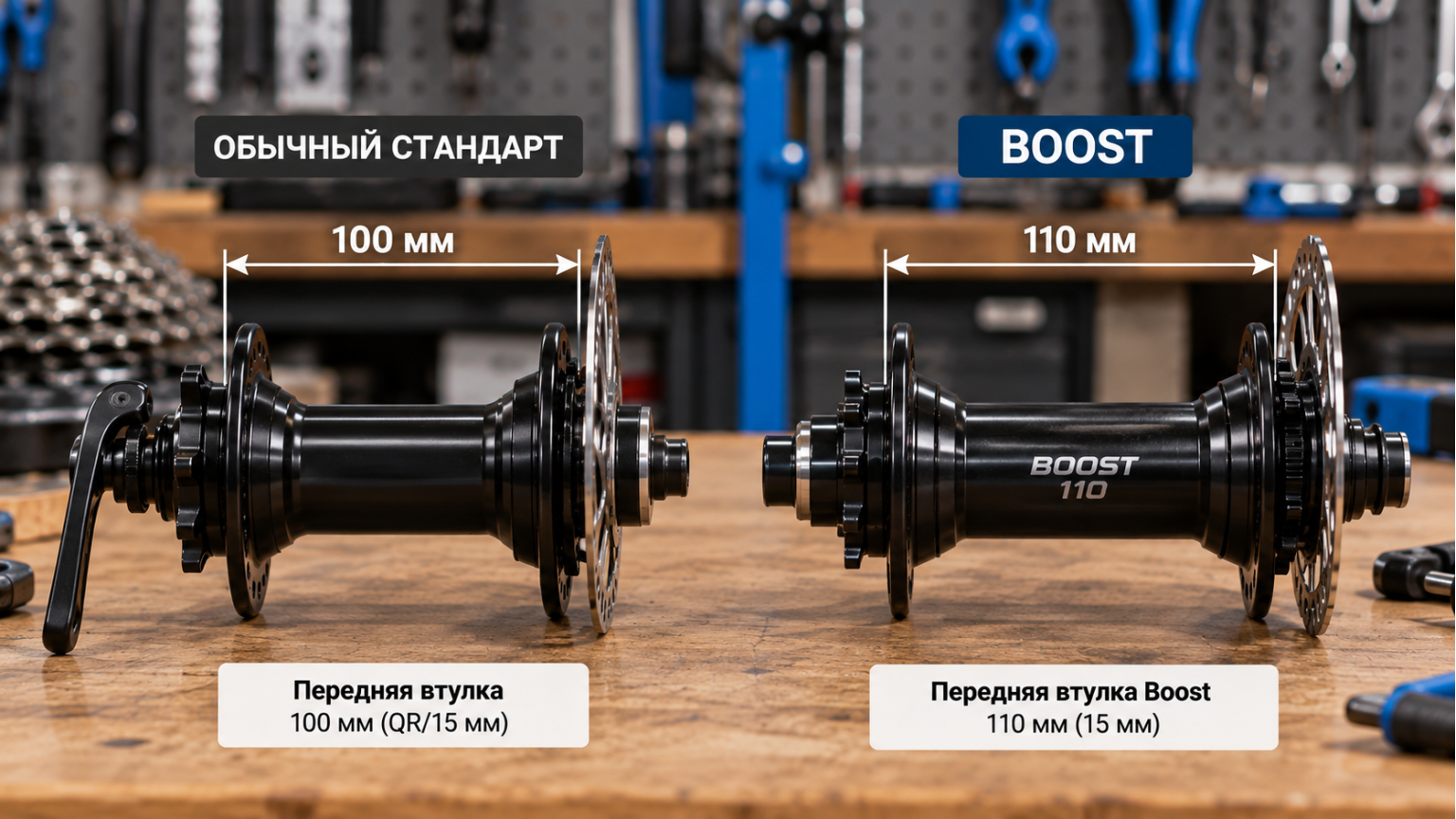 Сравнение ширины втулки Boost и обычного стандарта