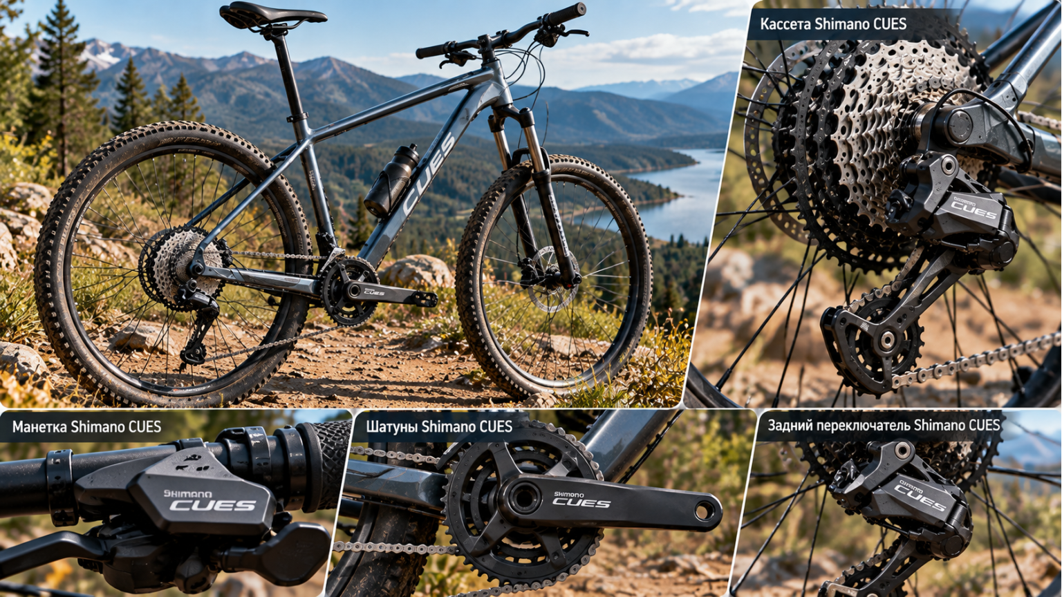 Велосипед с трансмиссией Shimano CUES на маршруте