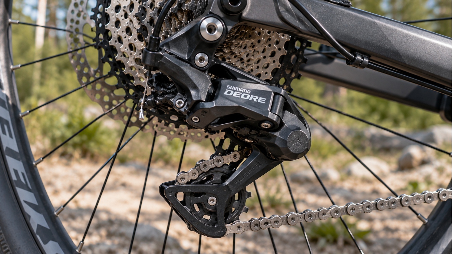 Задний переключатель Shimano Deore крупным планом