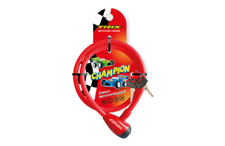 Замок велосипедный Champion, 12×800 мм, трос стальной, с ключами, красный