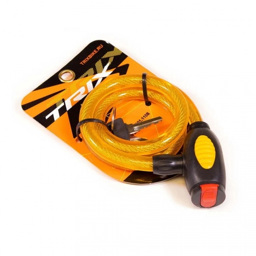  Фото Велозамок TRIX, 12×800 мм, стальной трос в пластиковой оболочке + ключи, желтый.