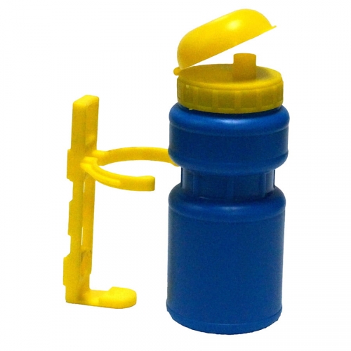  Фото Фляга HL-WB15+BC12, 250мл, пластик, с клапаном и креплением в комплекте,голубая с желтым