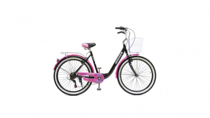 26" Велосипед HOGGER SIGOURA, V-brake, рама All 19, 7ск., корзина, черно-розовый