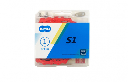 Цепь KMC S1 для 1 скорости, 1/2"х1/8", 112 звеньев, пин 8.7мм, с замком, красная