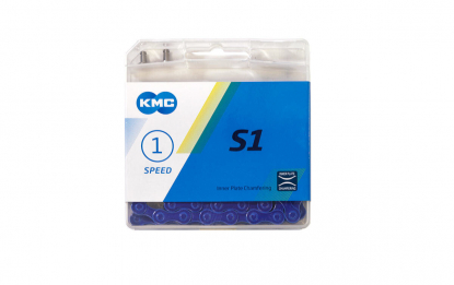 Цепь KMC S1 для 1 скорости, 1/2"х1/8", 112 звеньев, пин 8.7мм, с замком, синяя
