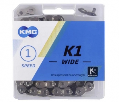 Цепь KMC K1-W для BMX, Dirt, Fixed, 1/2"х1/8", 110 звеньев, пин 9.3мм, с замком, серебристая
